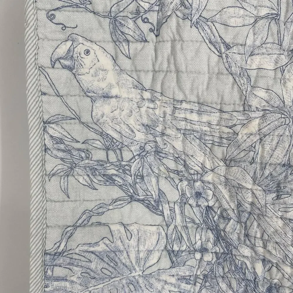Tommy Bahama Pillow Shams Standard Blue‎ & White Tropical Birds Quilted Coastal